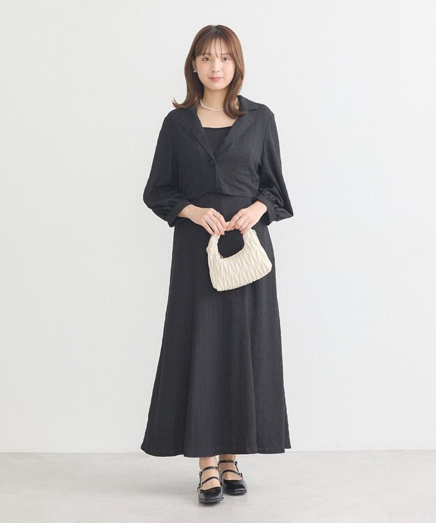 earth music&ecology ＳＥＴ２点ジャカードシャツ＋キャミドレ Black