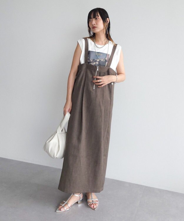 Green Parks マルチＷＡＹフロントｚｉｐサロペットスカート Brown