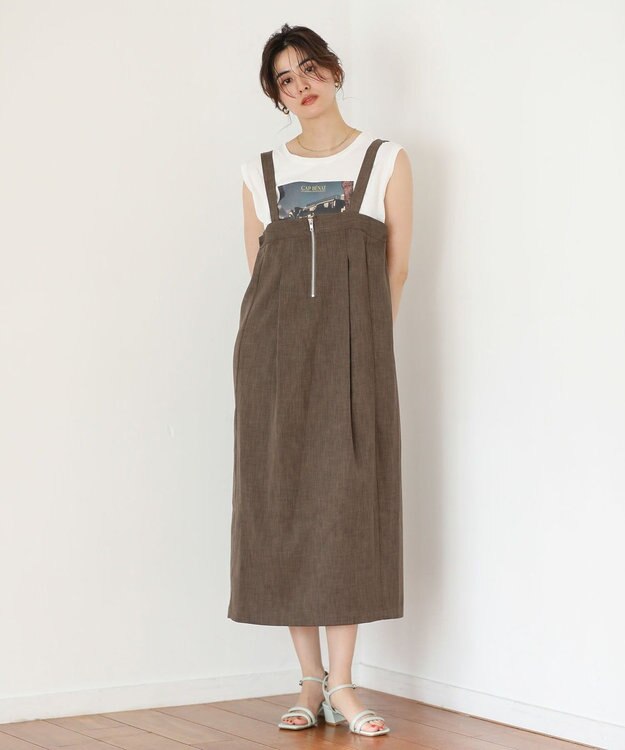 Green Parks マルチＷＡＹフロントｚｉｐサロペットスカート Brown