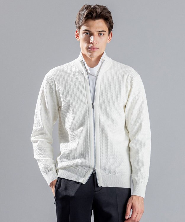 JOSEPH HOMME 【イージーケア】 ヴィスコースリンクス　ジップアップカーディガン ホワイト系