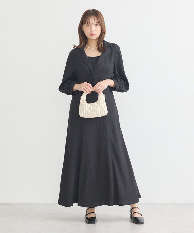 earth music&ecology ＳＥＴ２点ジャカードシャツ＋キャミドレ Black