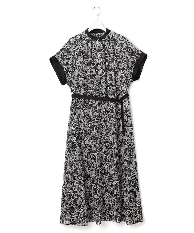 23区 【一部店舗限定/速乾性/洗える】モノトーンプリント ワンピース ペイズリーモチーフ