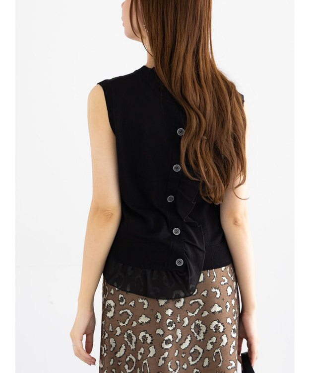 Te chichi シフォンフリルニットベスト ブラック