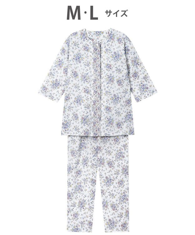 WACOAL パジャマ 7分袖 長袖 長ズボン 綿100%(本体) ローン素材 ミントン レディース NDT265 /ワコール ホワイト