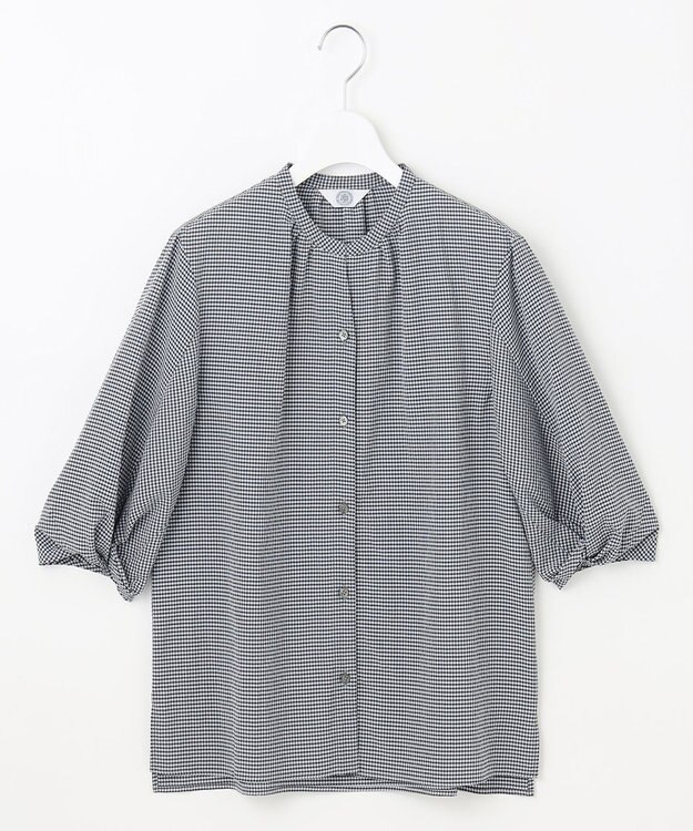 J.PRESS LADIES 【洗える】バイカラーギンガム&ストライプ ブラウス ネイビー系3