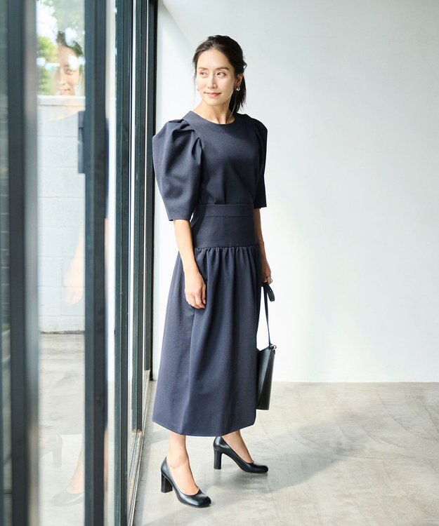 #Newans 【セレモニーにも】バルーンフレアニットスカート ネイビー