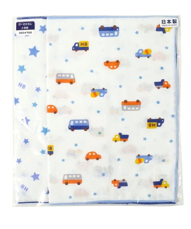 MIKI HOUSE HOT BISCUITS ガーゼタオル2枚組セット 白×ブルー