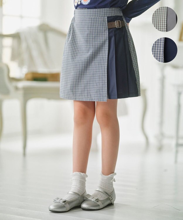 組曲 KIDS 【150-170㎝】 チェックプリーツ キュロット サックスブルー