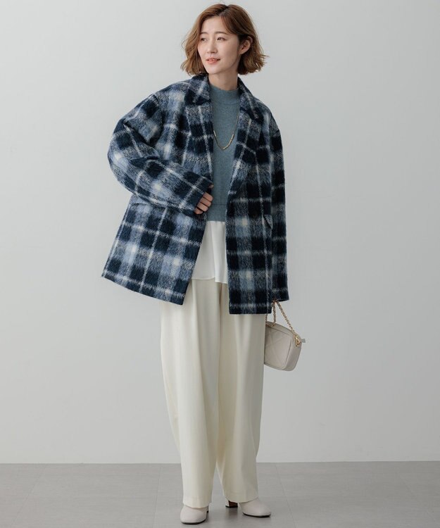 23区 【一部店舗限定】アルパカシャギーチェック コート ブルーチェック