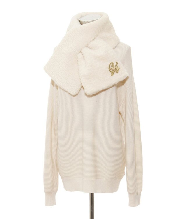 MOONBAT PAUL & JOE ACCESSOIRES フェイクファーブローチマフラー オフホワイト