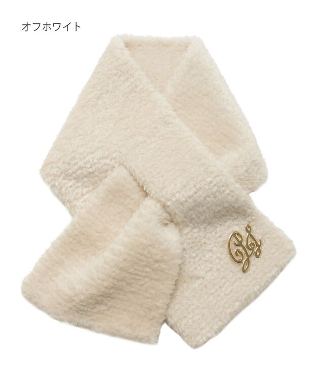 MOONBAT PAUL & JOE ACCESSOIRES フェイクファーブローチマフラー オフホワイト