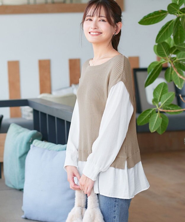 Tiaclasse ベストドッキングトップス ベージュ×オフホワイト