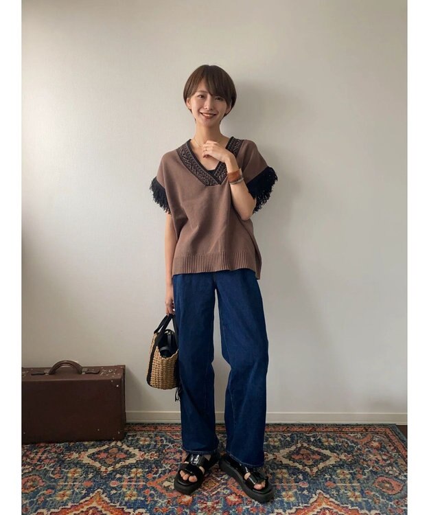 Green Parks フリンジベスト Brown