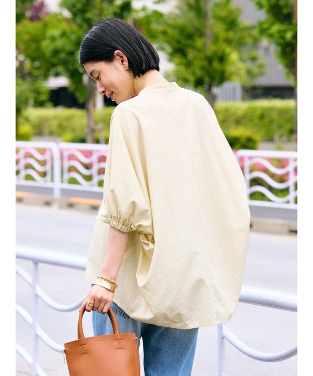 AMERICAN HOLIC 接触冷感＋ＵＶカット　ギャザースリーブブラウス Stripe Yellow