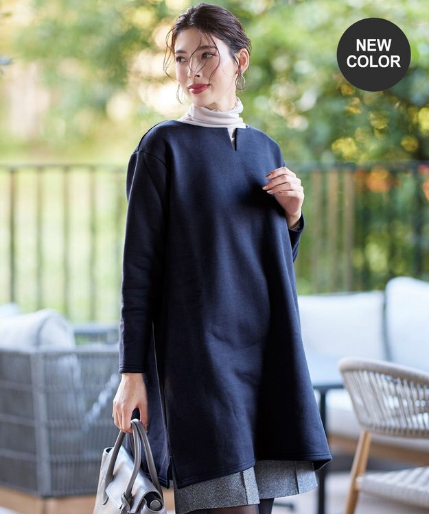 Tiaclasse 【洗える】裏起毛チュニック ネイビー