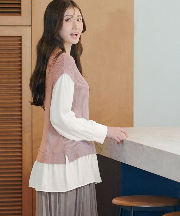 Tiaclasse ベストドッキングトップス ピンク×オフホワイト