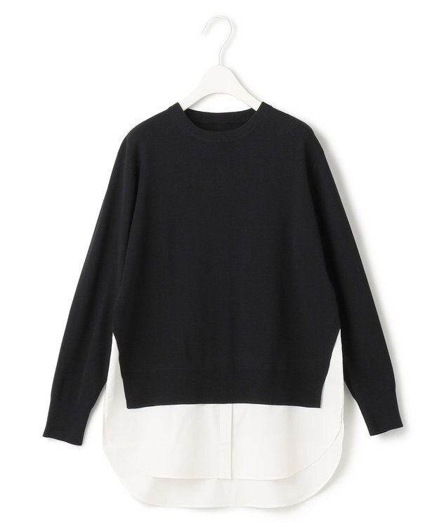 ICB L 【洗える】クロスコンビ シャツドッキングプルオーバー ブラック系