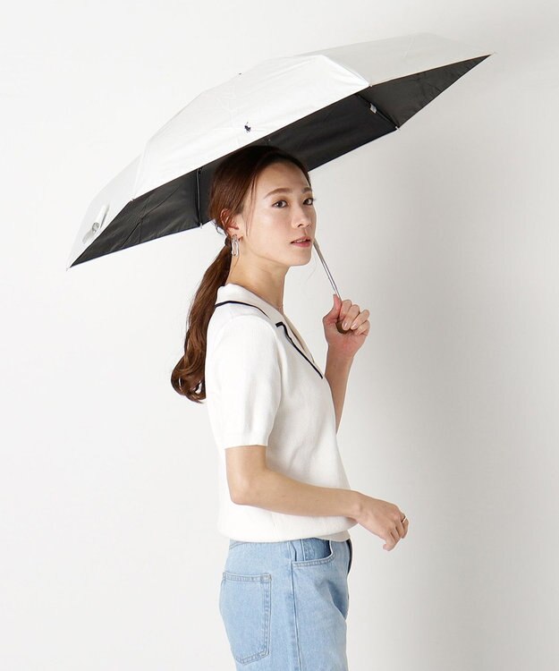 MOONBAT 【WEB限定】POLO RALPH LAUREN(ポロ ラルフローレン) 晴雨兼用日傘 折りたたみ傘 コンパクト PPワンポイント刺繍 一級遮光 遮熱 UV オフホワイト
