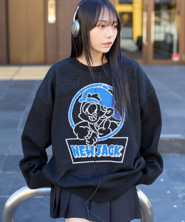 WEGO 【ユニセックス着用ITEM/MLサイズ展開】別注NEW　JACKジャガードニットプルオーバー ブラック