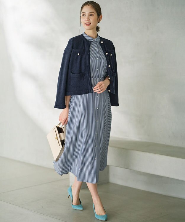 組曲 ミニブークレーツイードニットジャケット ネイビー系