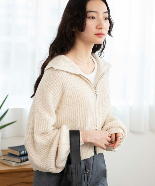 WEGO ダブルジップショートカーデ ホワイトアイボリー