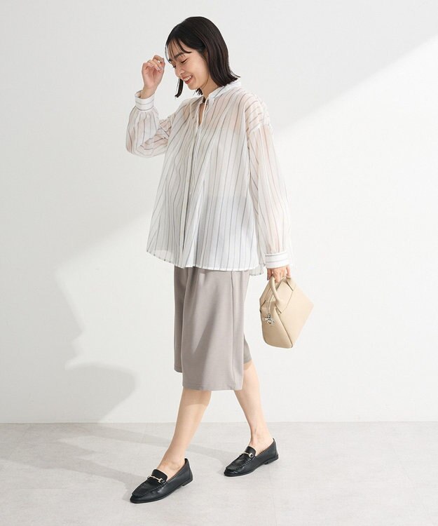 Green Parks フレアラインスキッパーブラウス Stripe