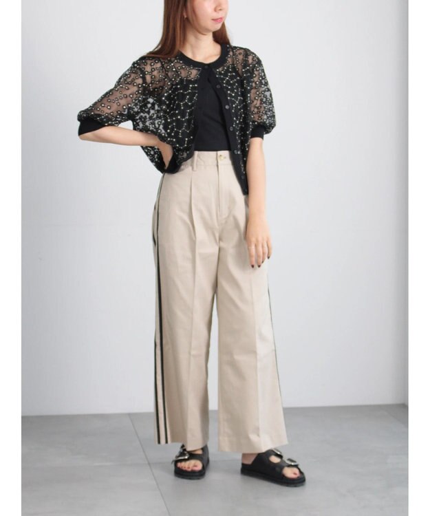 Te chichi エンブロイダリー半袖クルーカーディガン ブラック