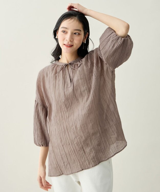 ANY L バルーンスリーブスキッパーブラウス モカ