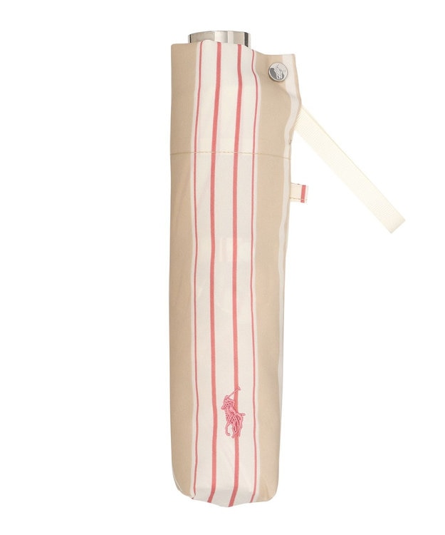 MOONBAT POLO RALPH LAUREN(ポロ ラルフローレン) 折りたたみ傘 ソフトストライプ ポロポニー ワンポイント ベージュ