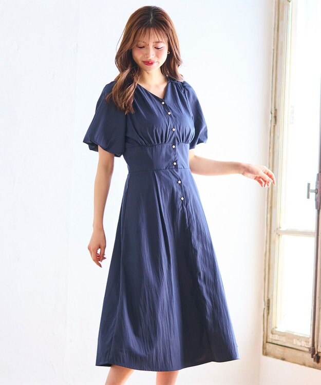 Feroux バルーンスリーブ ワンピース ネイビー系