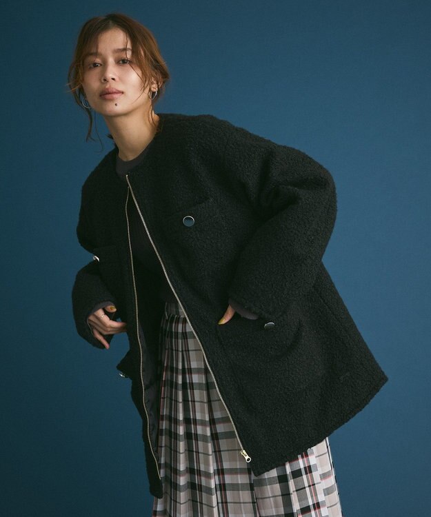 Green Parks ノーカラーＺＩＰジャコット Black