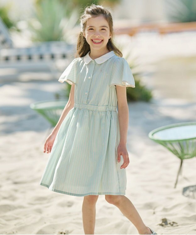 組曲 KIDS 【110-140㎝】サマーストライプ ワンピース セージ系1