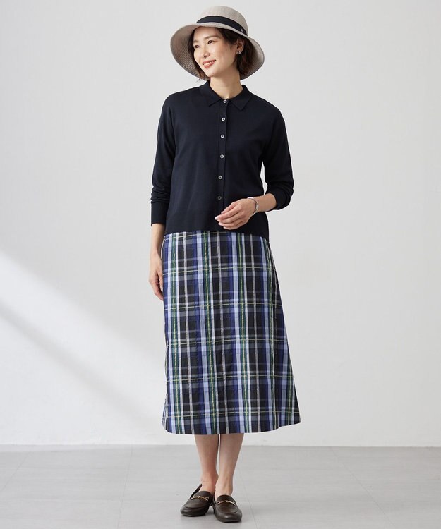 J.PRESS LADIES 【洗える】ECO DOBBY チェック スカート ネイビー系3