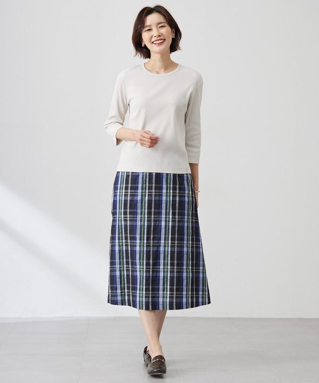 J.PRESS LADIES 【洗える】ECO DOBBY チェック スカート ネイビー系3