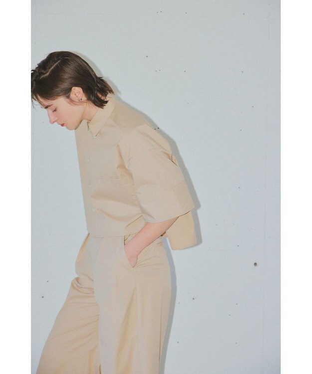NAVE 【ReNAVE・セットアップ可/洗える/接触冷感/UVケア】コットンポリブロード クロップドシャツ ベージュ系