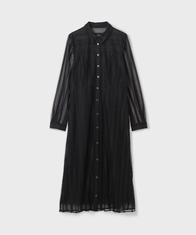 GRACE CONTINENTAL ストライプレースシャツワンピース ブラック