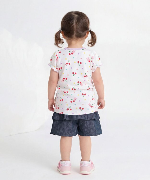MIKI HOUSE HOT BISCUITS 【80-120cm】キャビット×さくらんぼ 総柄 半袖Tシャツ 白