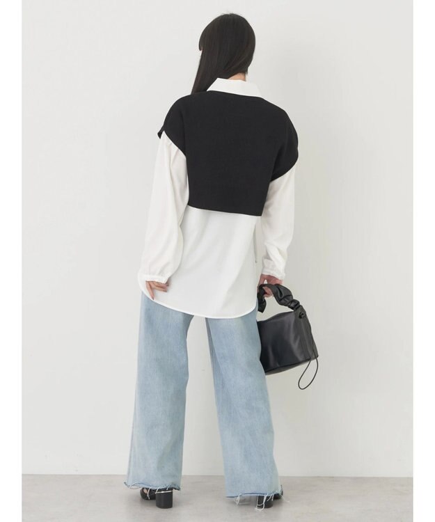 earth music&ecology ＳＥＴ２点ニットベスト＋シャツ Black