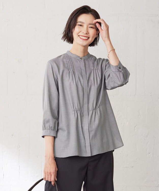 J.PRESS LADIES L 【洗える】ウォッシャブルキュプラツイル バンドカラー ブラウス ブラック系3