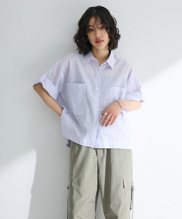 Green Parks 綿麻混５分袖ターンバックシャツ