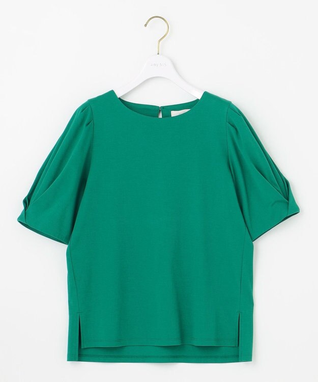 ANY SIS S 【撥水・汗ジミ防止・UVケア・洗える】スーピマスムース 袖タック Tシャツ グリーン