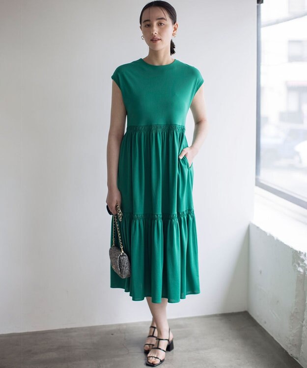 組曲 サマージャージーティアード ワンピース グリーン系