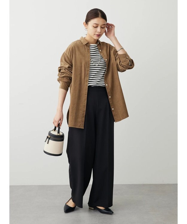 Green Parks 柔らかい細コールシャツ Beige