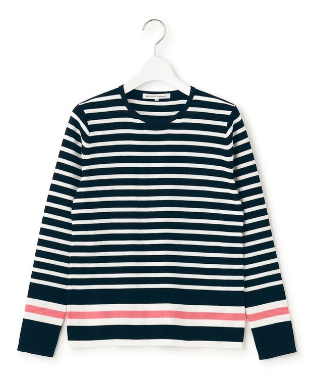 23区 L 【Oggi4月号掲載/洗える】ラスターコットンポリエステル ニット ネイビーxオフホワイトボーダー