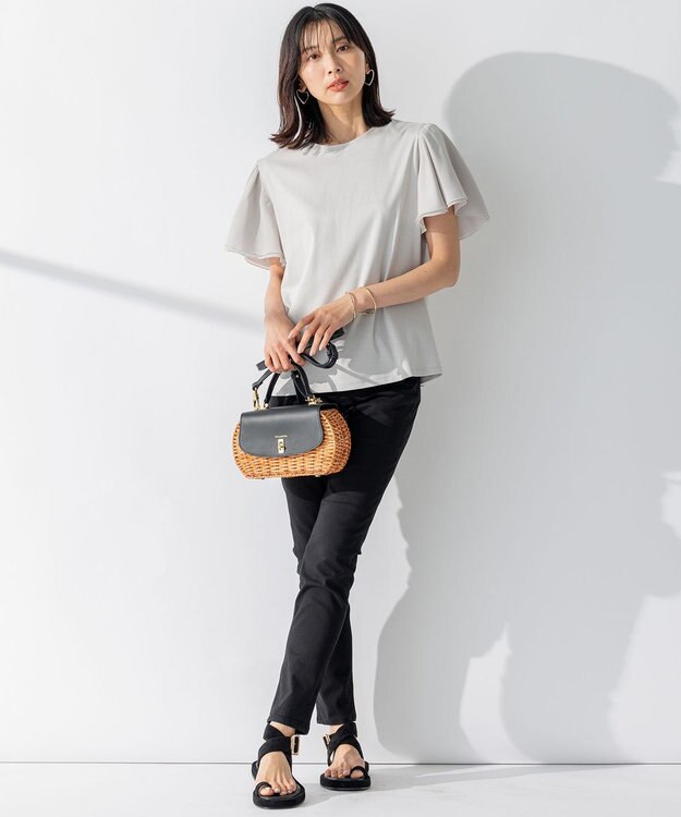 23区 【WEB限定】フレアコンビジャージー 袖フリル カットソー ライトグレー系