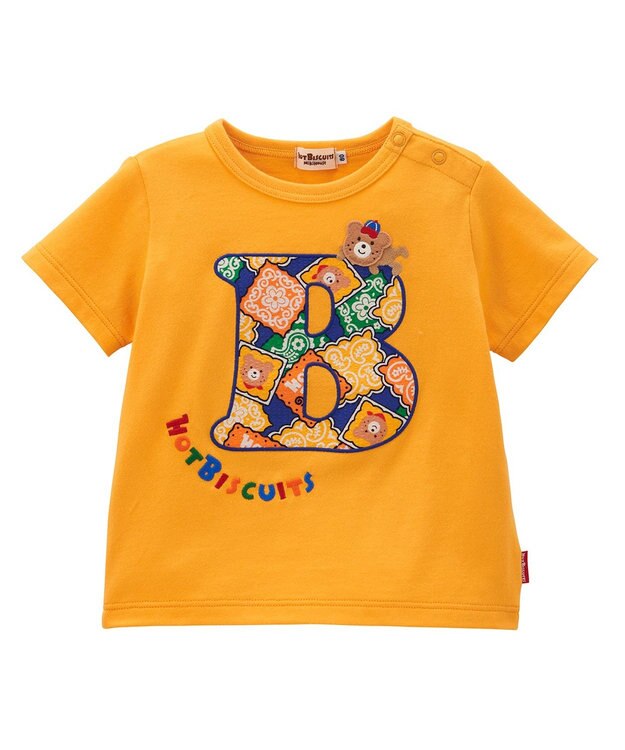 MIKI HOUSE HOT BISCUITS 【80-120cm】 バンダナ柄 ワッペン 半袖Tシャツ 黄