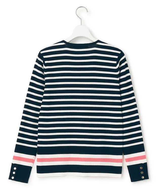 23区 L 【Oggi4月号掲載/洗える】ラスターコットンポリエステル ニット ネイビーxオフホワイトボーダー