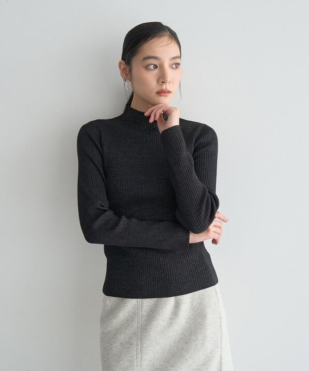YECCA VECCA ラメ混ハイネックリブニット Black