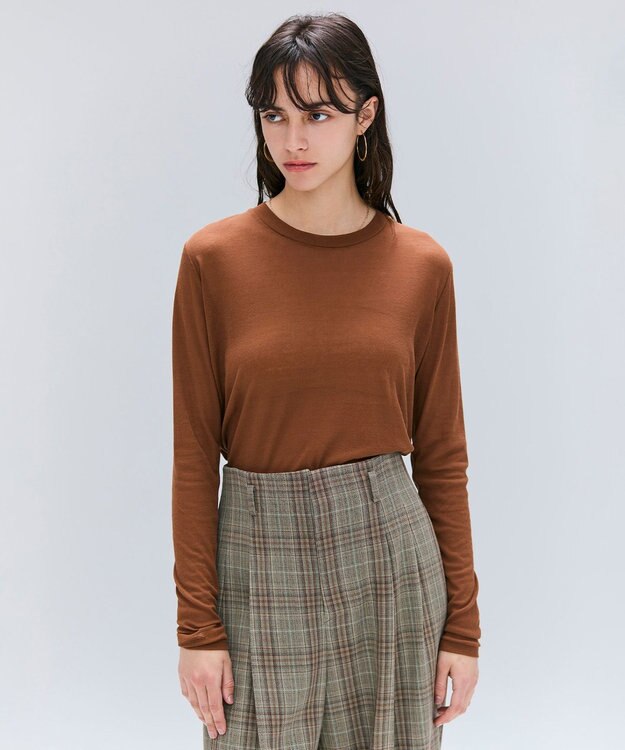 BEIGE， 【洗える】SORE / シアーコットンクルーネックカットソー Brown