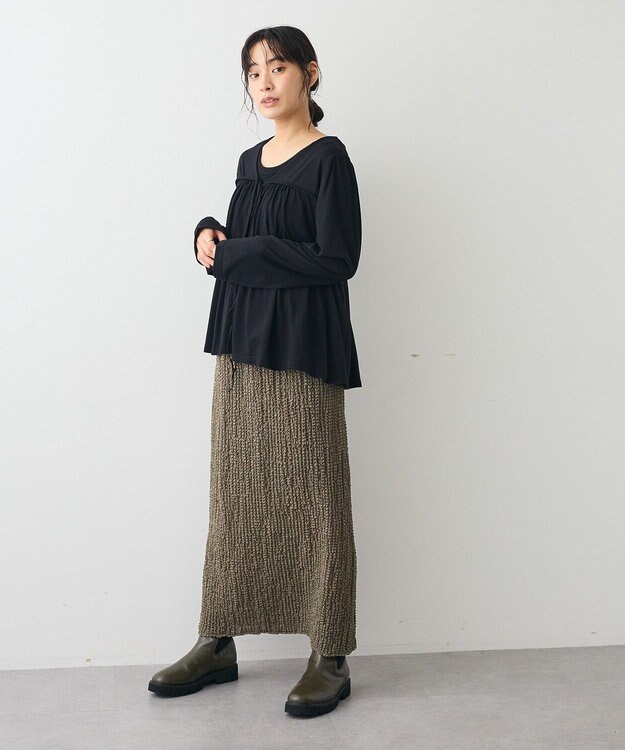 CRAFT STANDARD BOUTIQUE シャーリングジャガードスカート Khaki